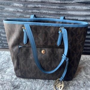 Michael Kors Signature Brown and Blue Tote